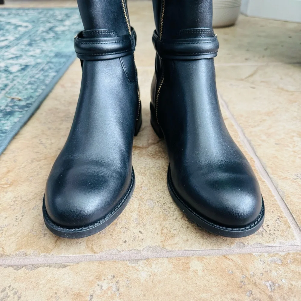 NIB Michael Kors Mindy Leather Equestrian Style Bombe Tall Black Boot Size 7